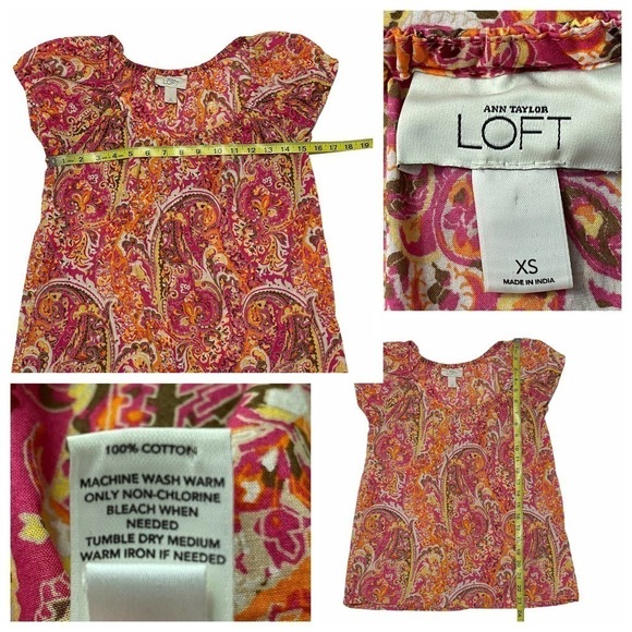 ANN Taylor LOFT Short Puff Sleeve Paisley Blouse - Picture 11 of 11